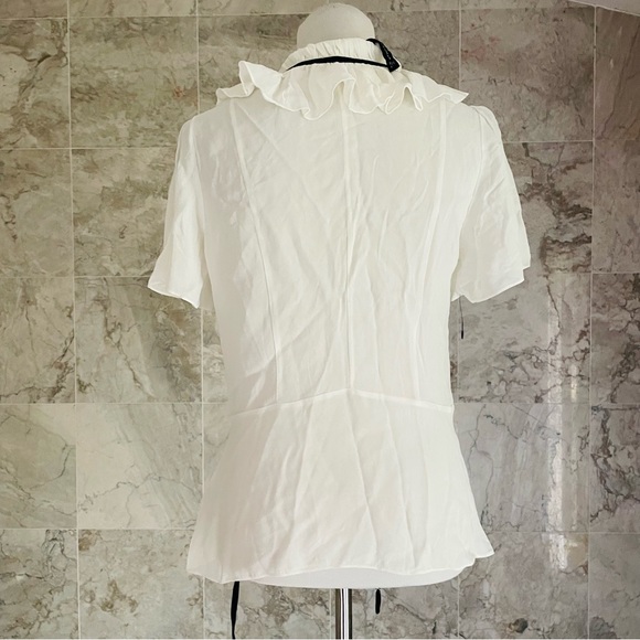 ZARA High Neck Tie Accent Sheer Button Up Shirt - Picture 7 of 8